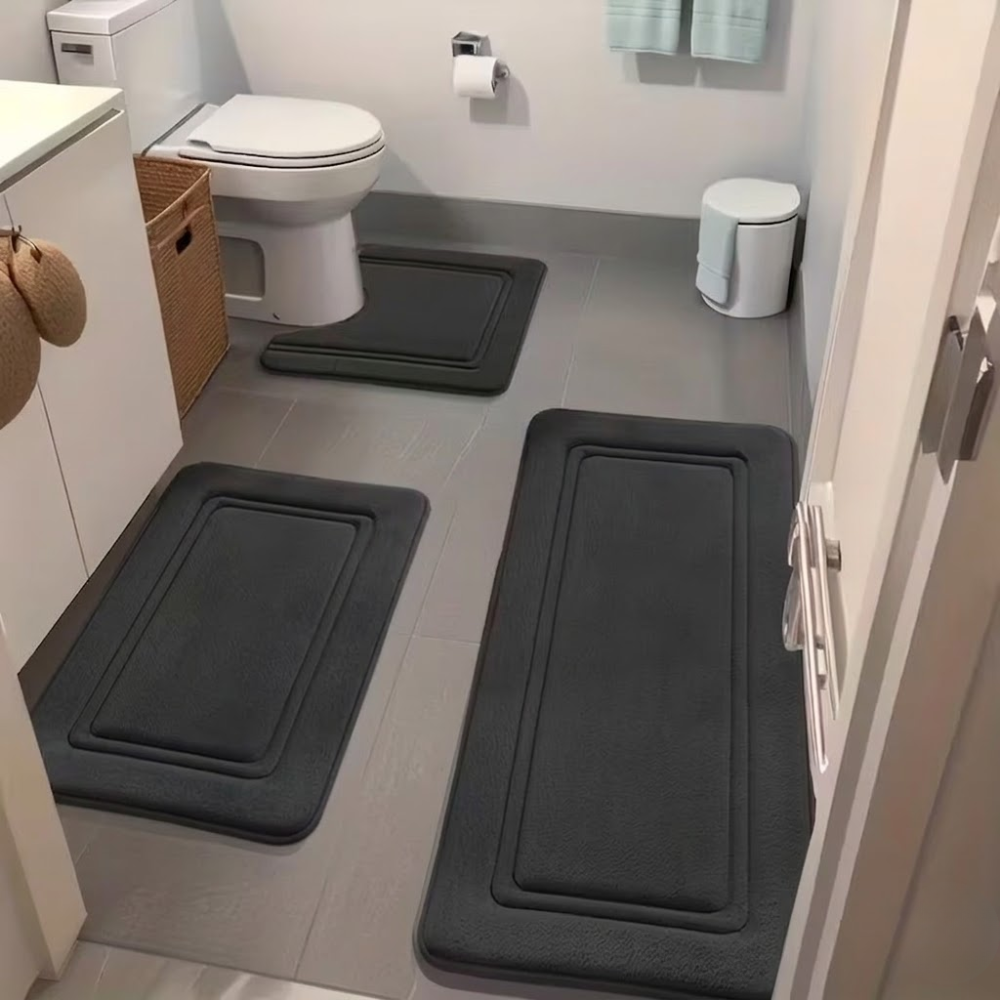 Bathroom Rug Set 3 Piece - Non Slip Absorbent Bath Mats for Shower, Tub & Floor | Soft Plush Washable Microfiber