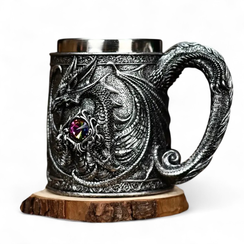 Stainless Steel Dragon Mug With 3D Winged Design For Drinks
