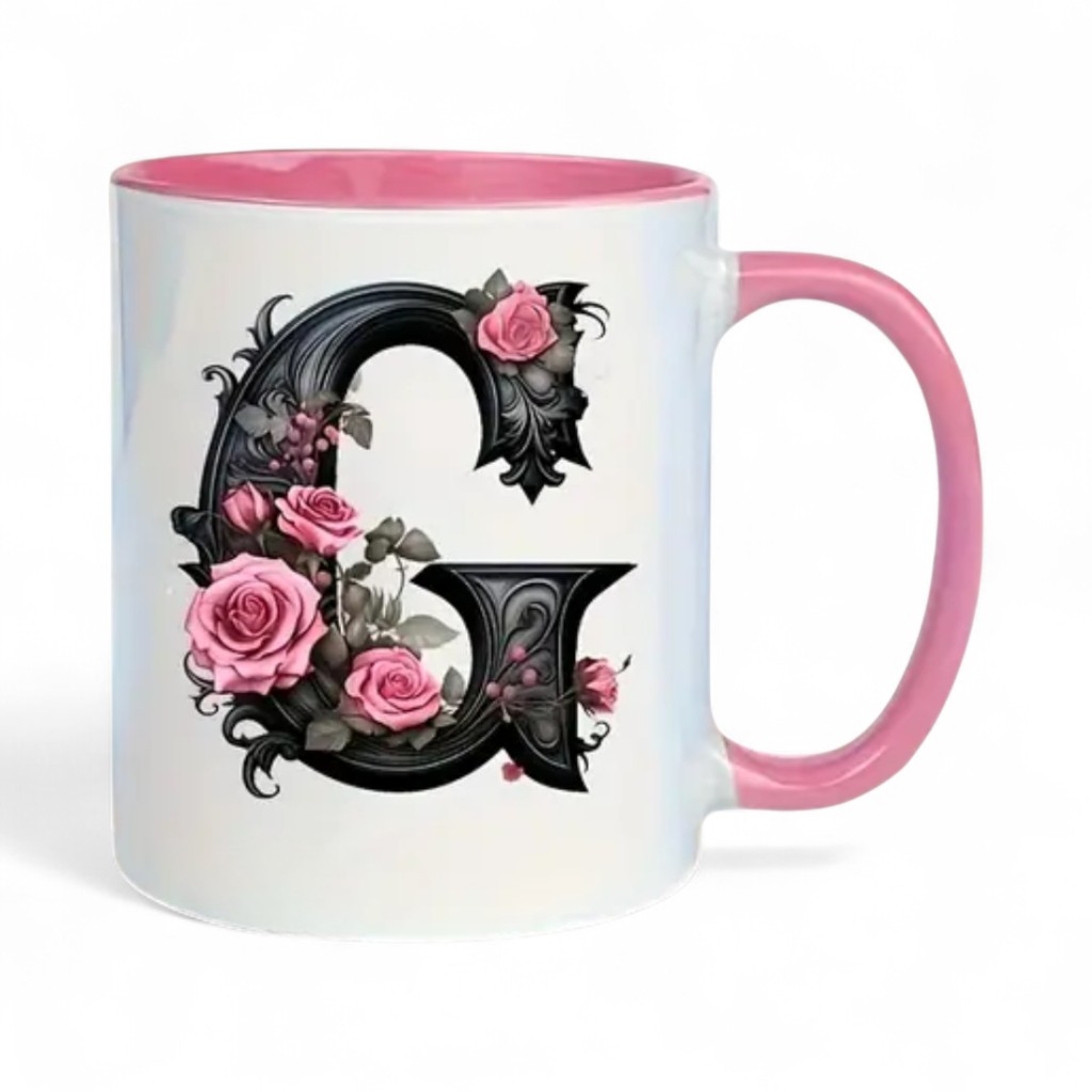 Floral Alphabet Letter Printed Ceramic Coffee Mug