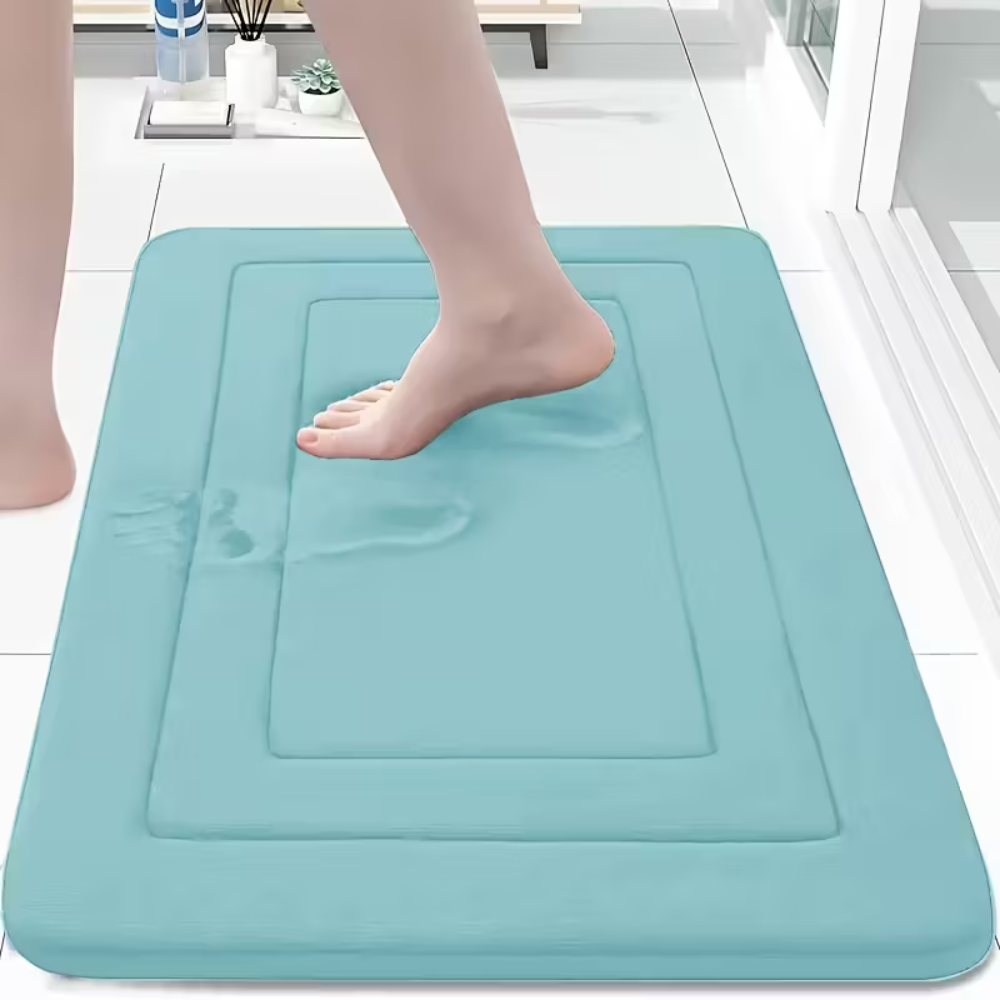 Non Slip Absorbent Fleece Bathroom Mat - Soft Quick Dry Bath Rug for Shower, Tub & Bathroom Floor