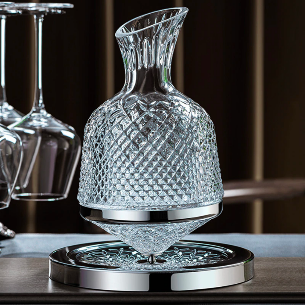 360° Rotating Crystal Wine Decanter with Tray-Wine and Whiskey Decanter