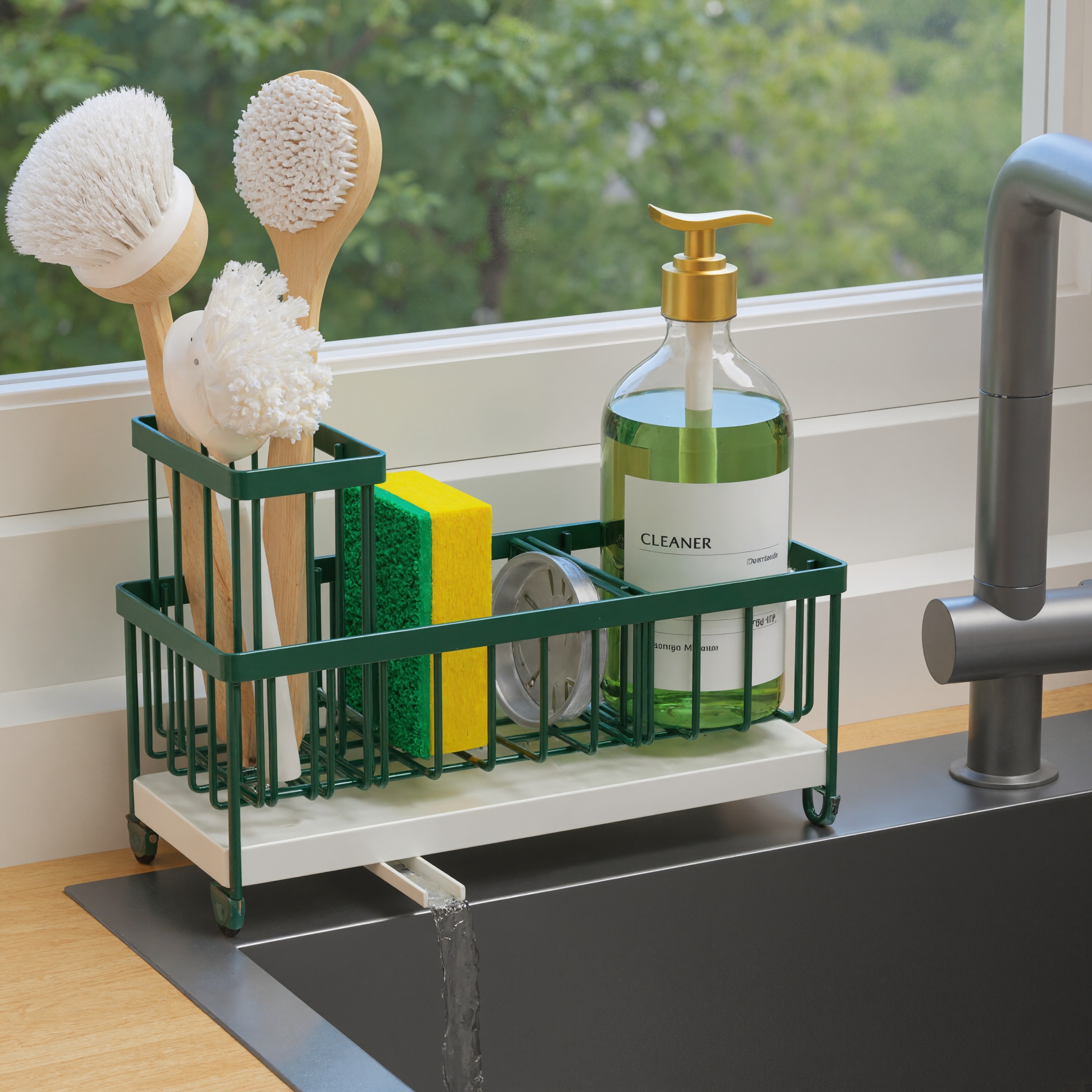 Sponge Holder Sink Caddy Organizer With High Brush Holder