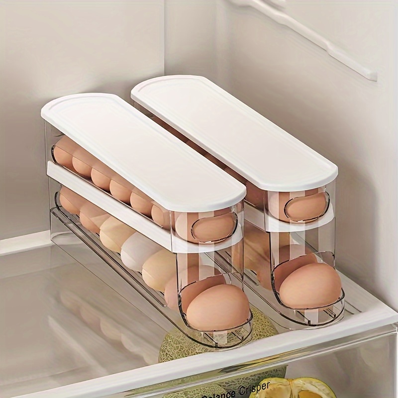 Automatic Egg Storage Box With Double Layer Sliding Design And Flip Cover