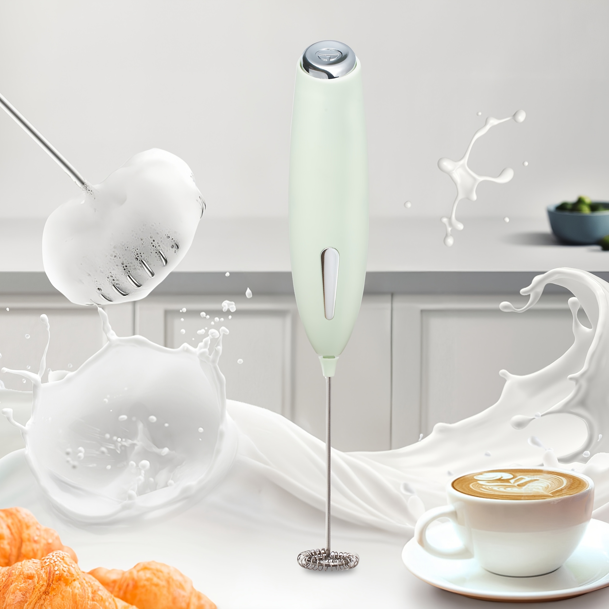 Electric Milk Frother, Milk Foam Maker, Requires Batteries (Not Included) Stainless Steel Beverage Mixer, Portable Electric Whisk for Coffee, Latte, Cappuccino, Chocolate, Matcha Foam Creator, Mini Coffee Blender, Handheld Mixer