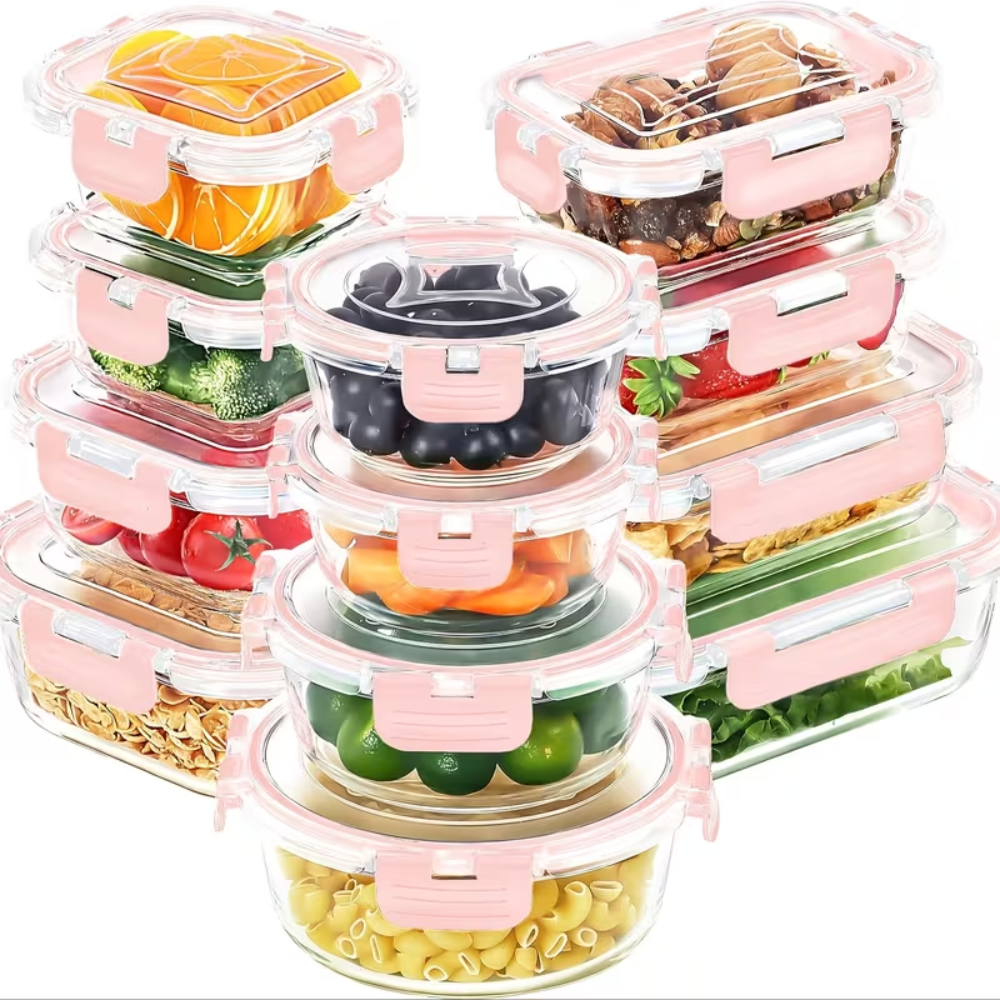 Glass Food Storage Containers 12 Piece Set - Airtight Meal Prep Containers with Lids, Microwave & Oven Safe