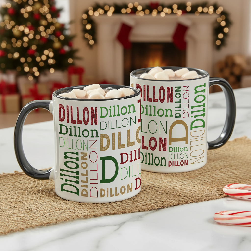 Christmas Personalized Coffee Mug With Repeating Name Design