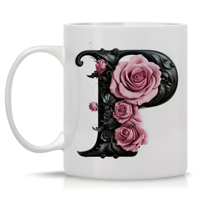 Floral Alphabet Printed Ceramic Coffee Mug