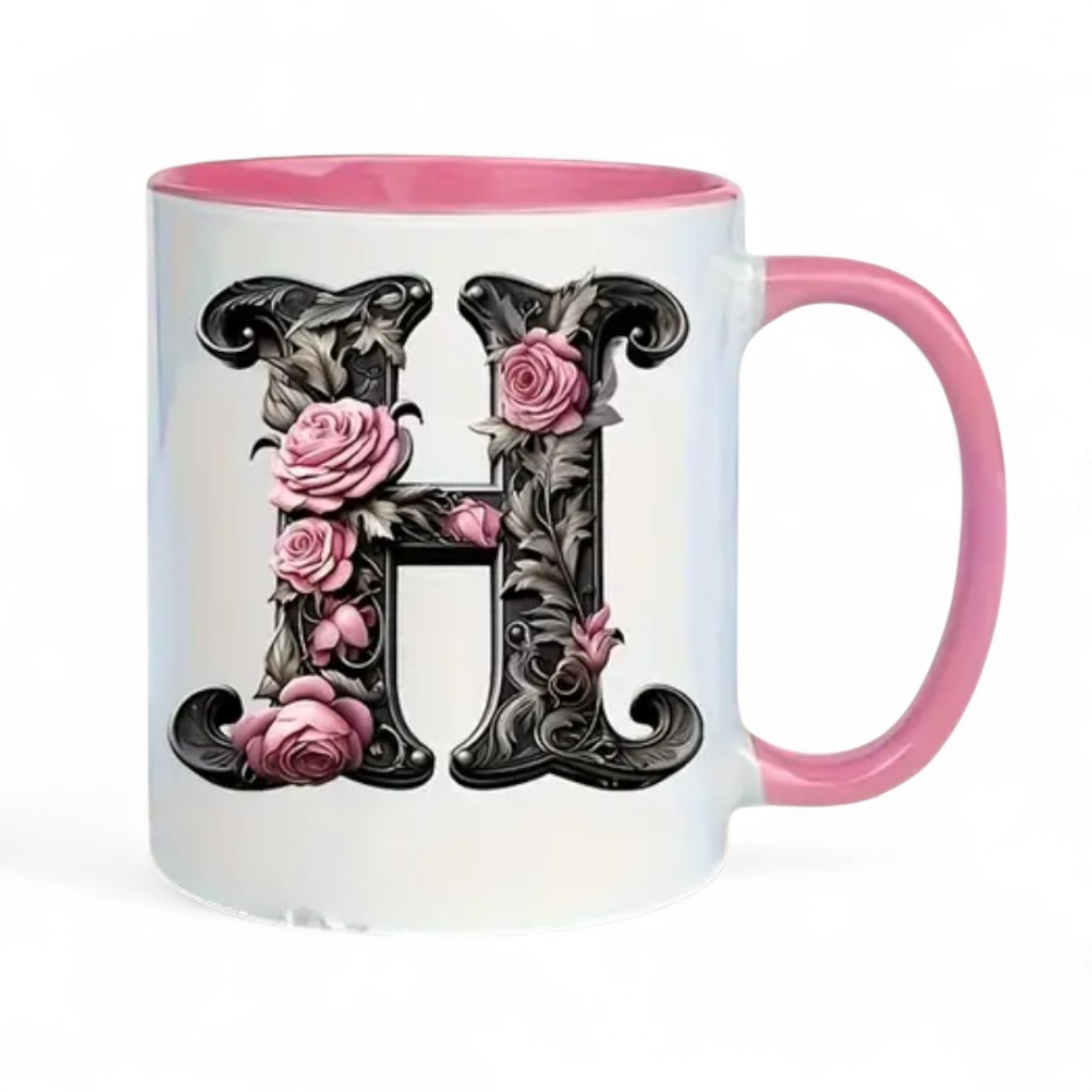 Floral Alphabet Letter Printed Ceramic Coffee Mug