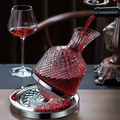 360° Rotating Crystal Wine Decanter with Tray-Wine and Whiskey Decanter