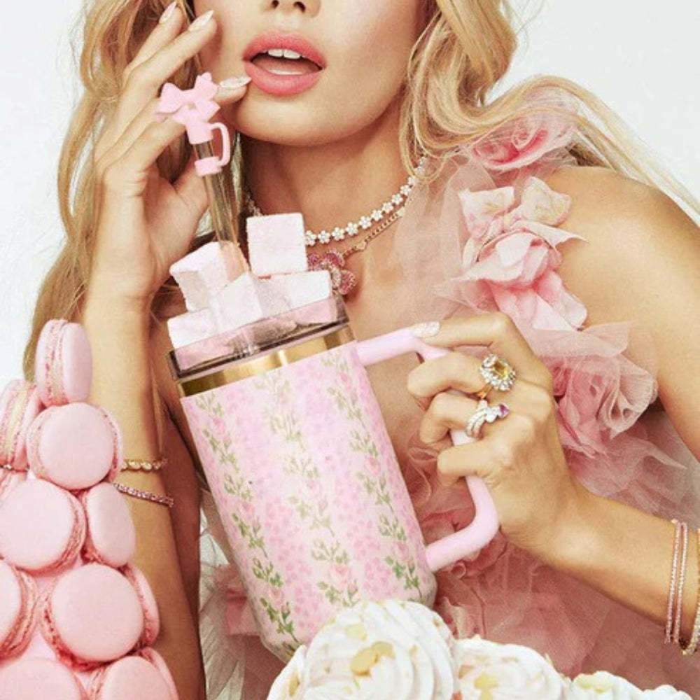 Floral Print Insulated Tumbler With Handle And Straw Lid-Wine and Whiskey Decanter