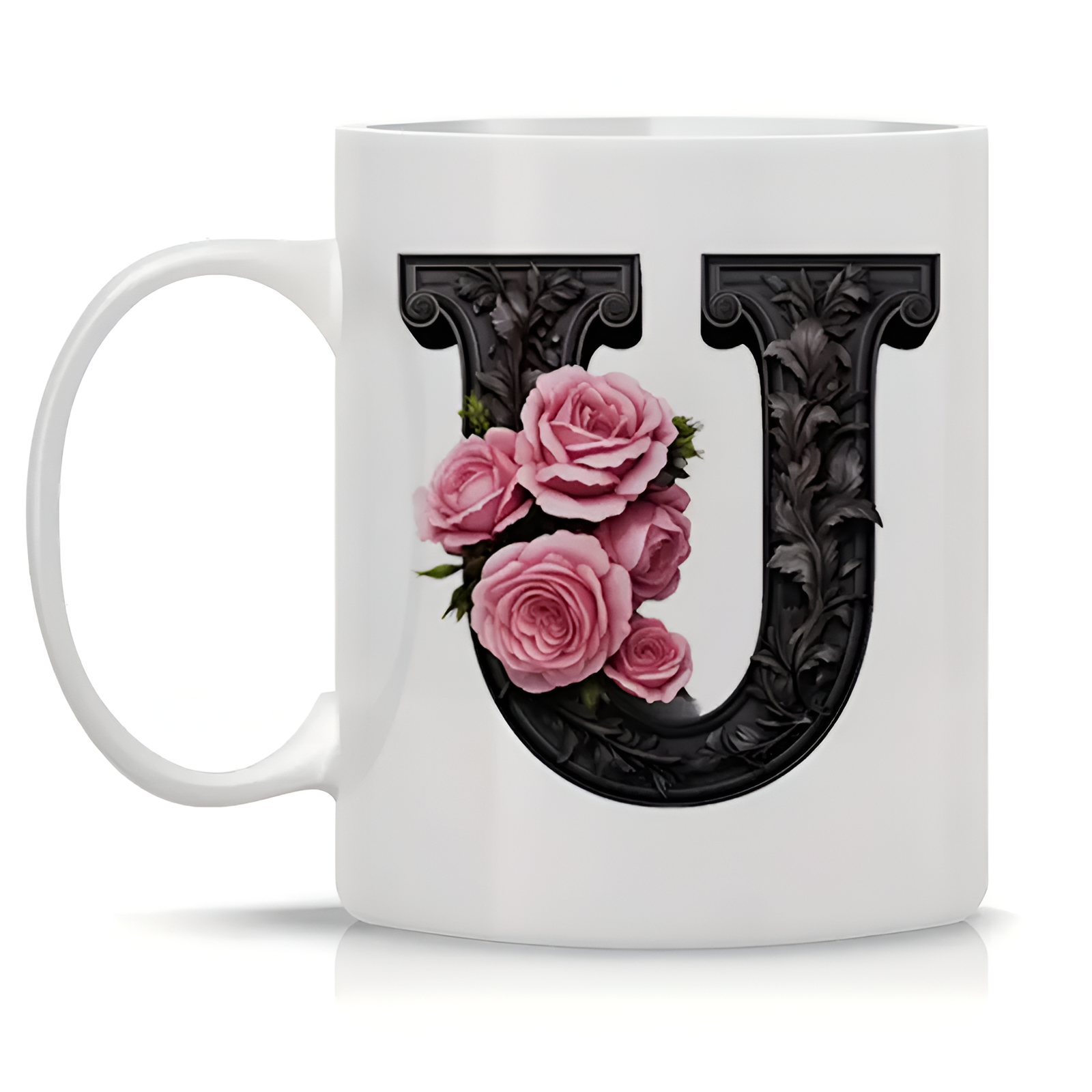 Floral Alphabet Printed Ceramic Coffee Mug