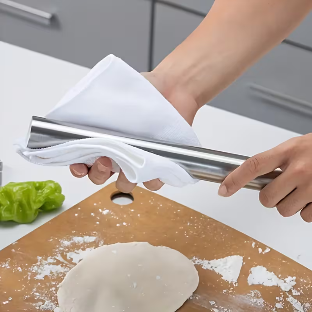Stainless Steel Rolling Pin - Hollow Lightweight Dough Roller for Baking Pastry Pizza & Cookies | Non-Stick Surface