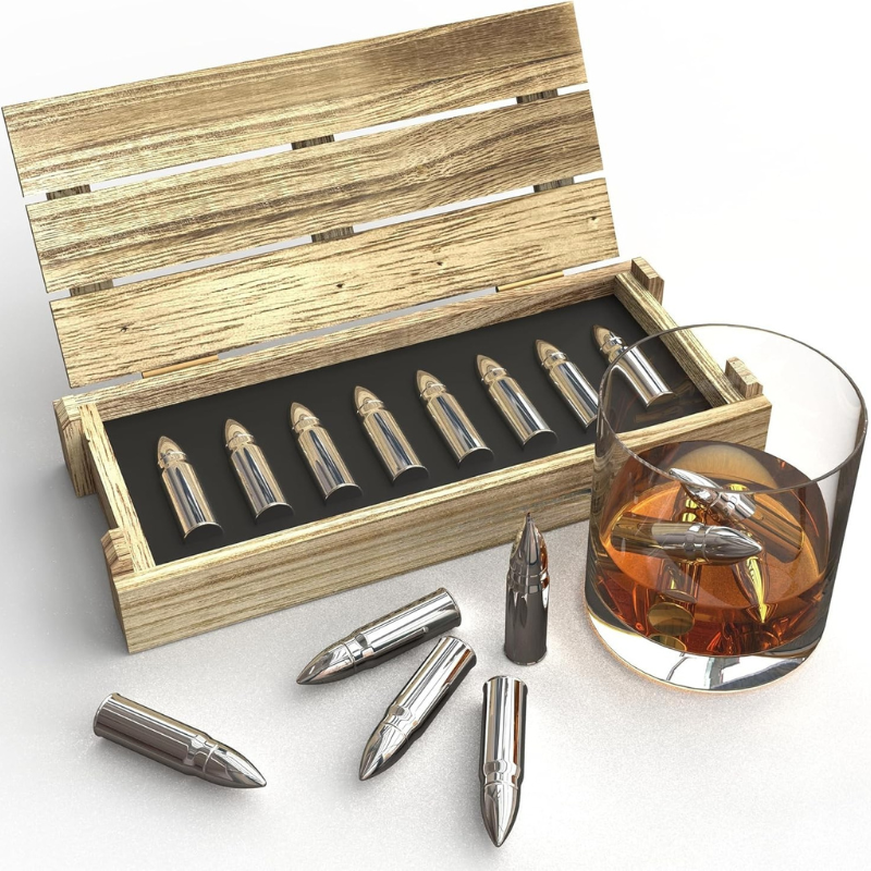 Bullet Shape Whiskey Ice Stones 8 Piece With Wooden Gift Box-Wine and Whiskey Decanter