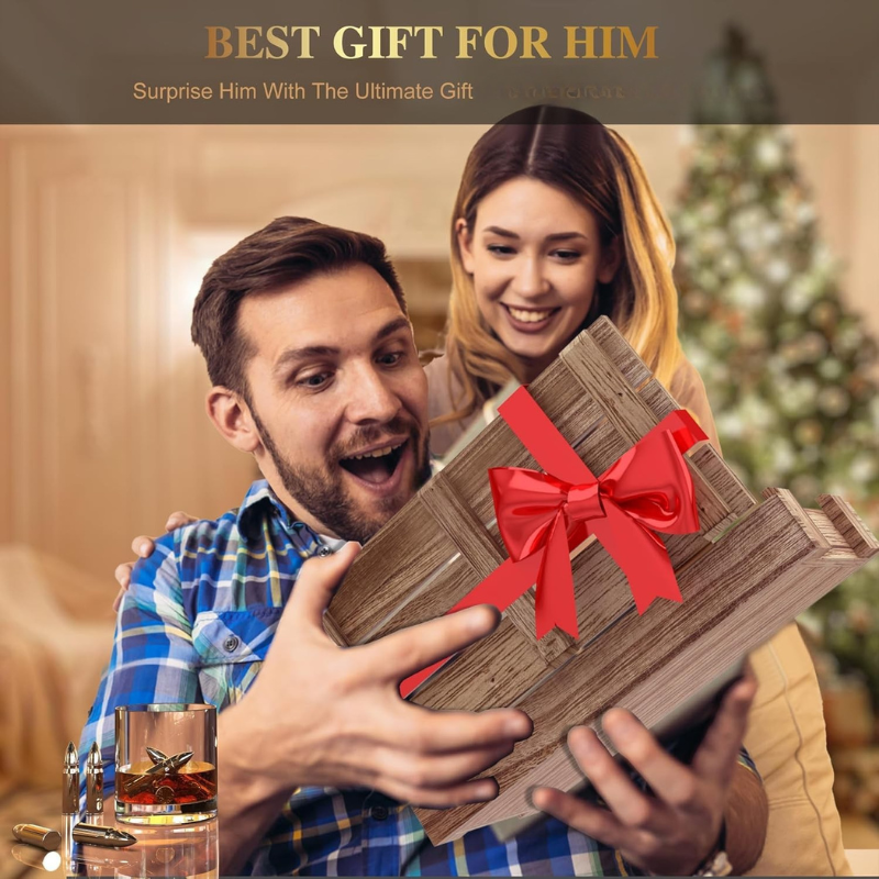 Bullet Shape Whiskey Ice Stones 8 Piece With Wooden Gift Box-Wine and Whiskey Decanter