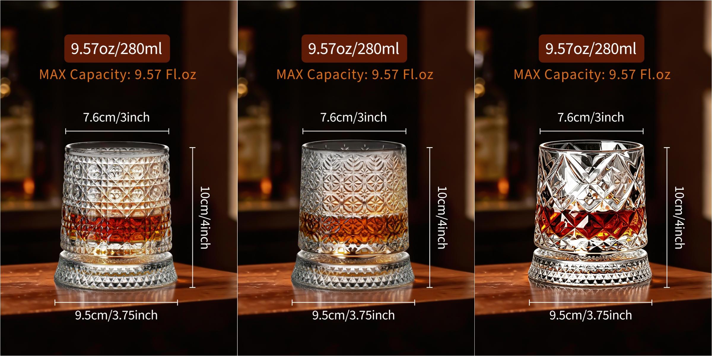 Luxury Spinning Crystal Whiskey Glass Drinkware Father&rsquo;s Day Gift Set &ndash; 2 Rotating Glasses & 2 Ice Ball Molds with Elegant Gift Box, Diamond,  Ice Crackle & Snowflake Cut Barware Gift Set, Perfect for Halloween  Parties, Thanksgiving & Christmas Gifts