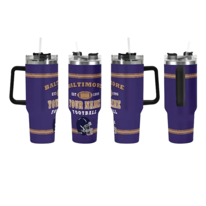 40oz Baltimore Ravens Football Team Theme Personalized Stainless Steel Travel Tumbler