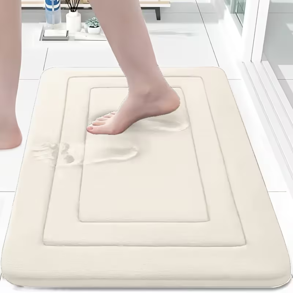 Non Slip Absorbent Fleece Bathroom Mat - Soft Quick Dry Bath Rug for Shower, Tub & Bathroom Floor