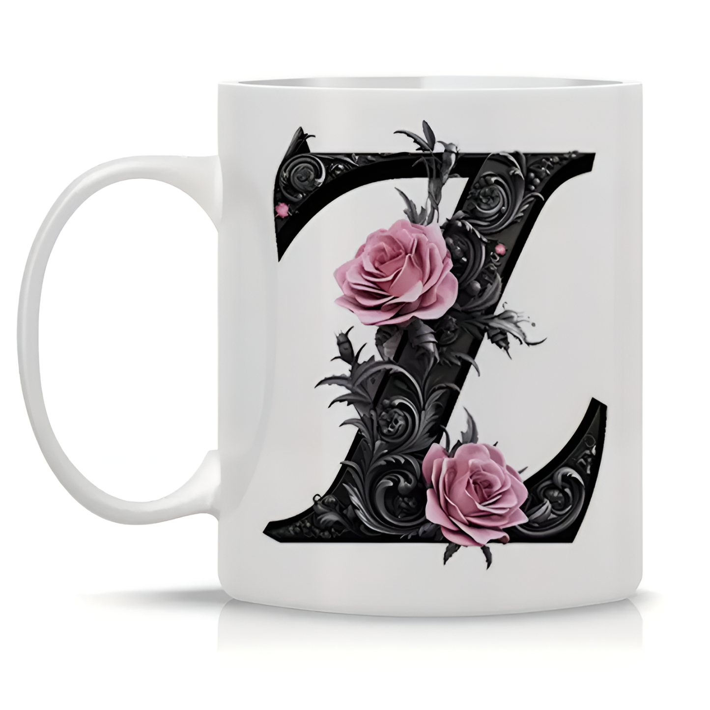 Floral Alphabet Printed Ceramic Coffee Mug