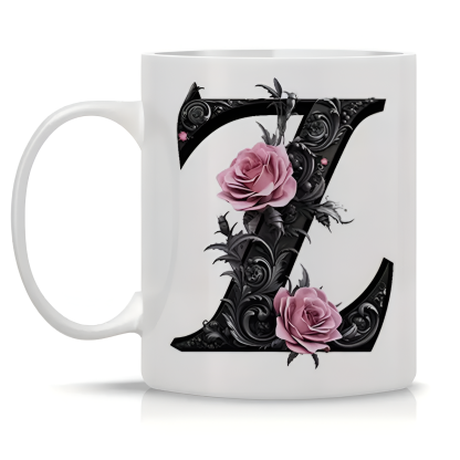 Floral Alphabet Printed Ceramic Coffee Mug