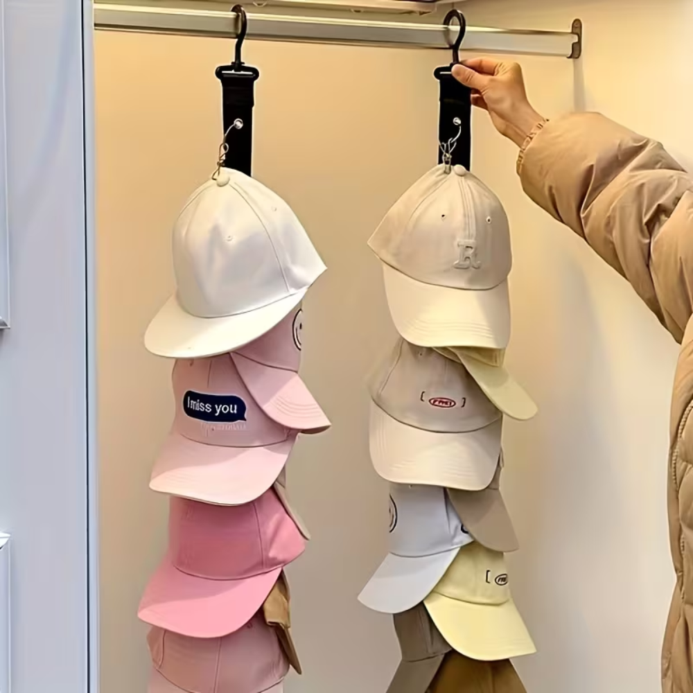 Pack Of 2 Wall Mounted Hat Rack With 8 Clips Stainless Steel Cap Organizer