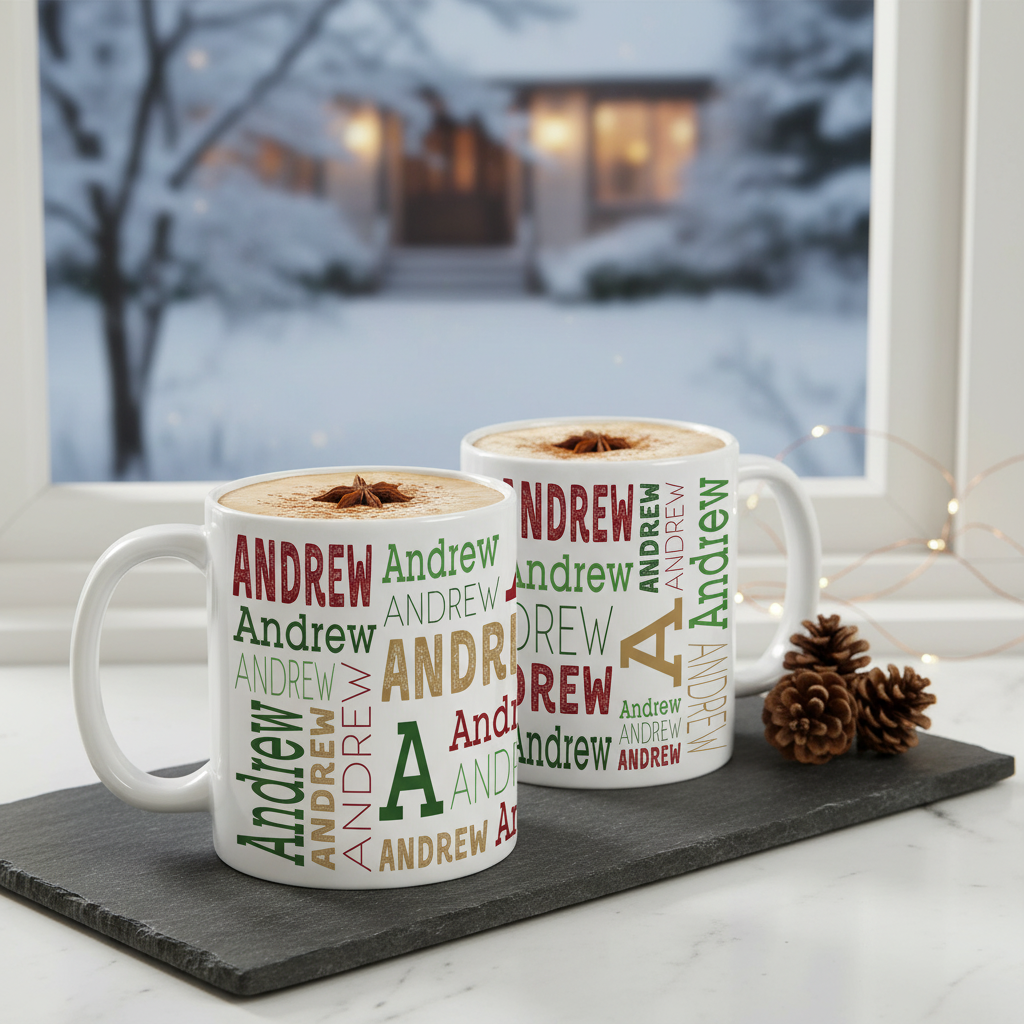 Christmas Personalized Coffee Mug With Repeating Name Design