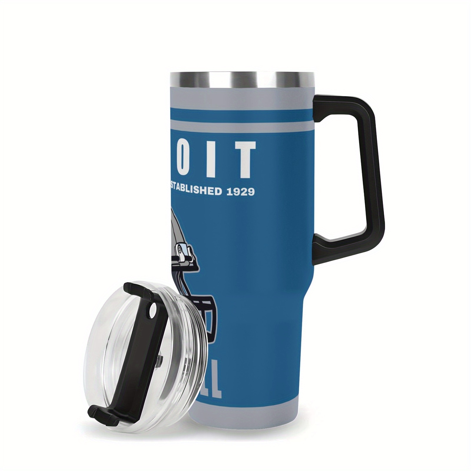 40oz Detroit Football Themed with Handle and Straw