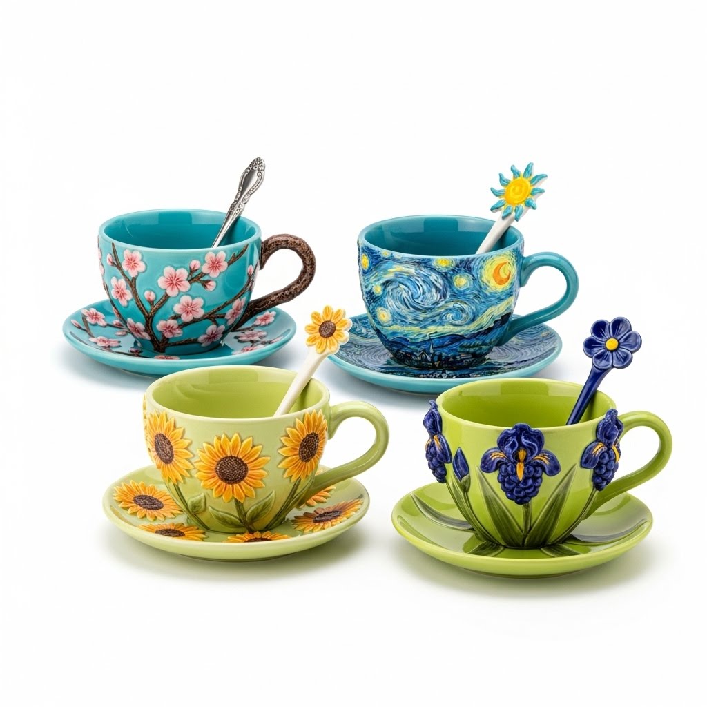 Ceramic Mug Set With Plate And Spoon