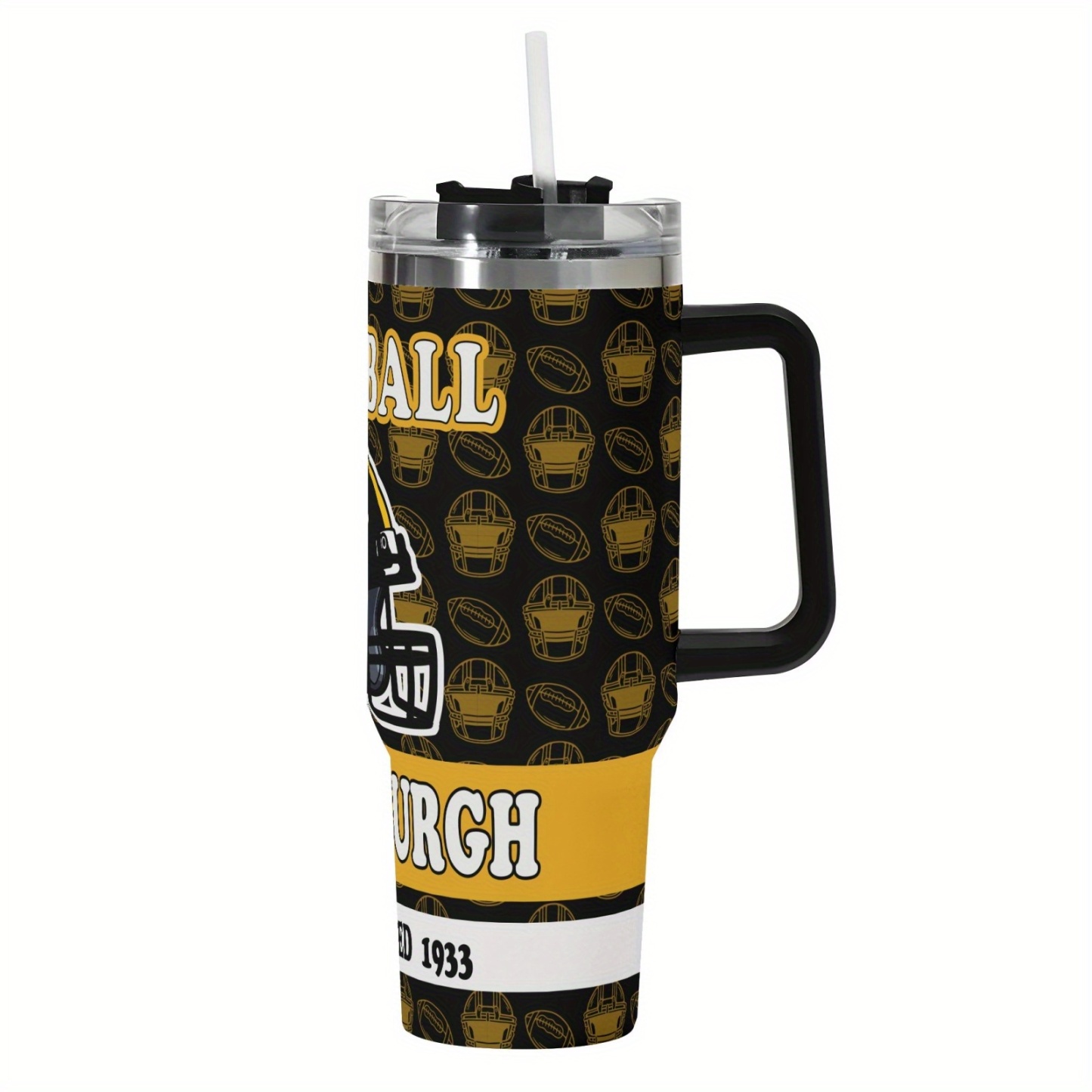 40oz Pittsburgh Football Team Themed Stainless Steel Travel Tumbler