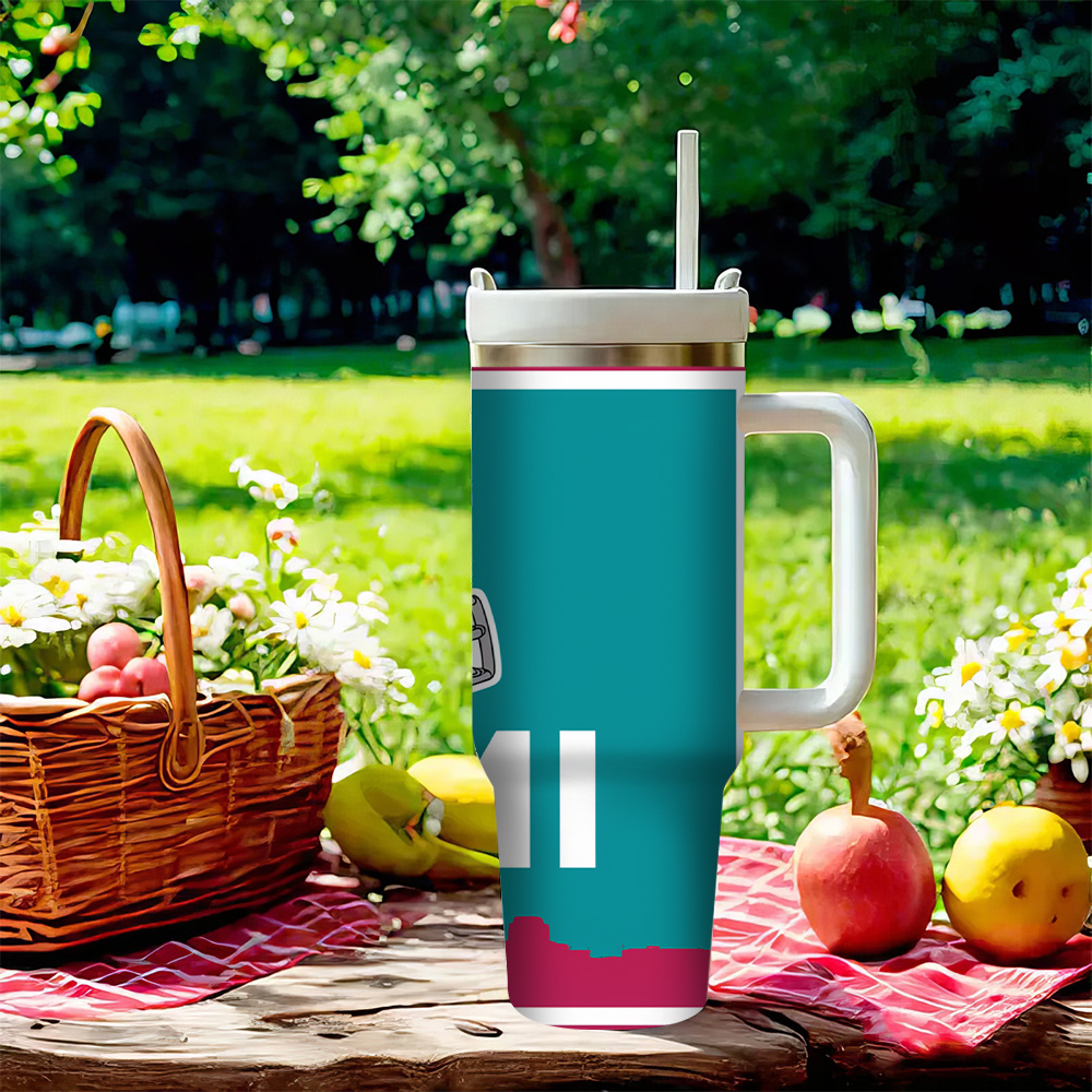 40OZ Miami Themed Stainless Steel Tumbler With Lid And Straw