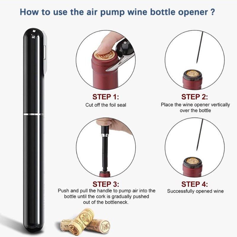 Portable Air Pressure Corkscrew Cork Remover-Wine and Whiskey Decanter