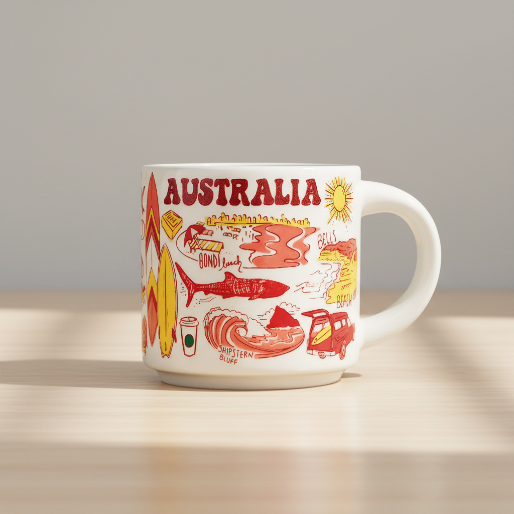 Australian Beach Theme Illustrated Ceramic Mug