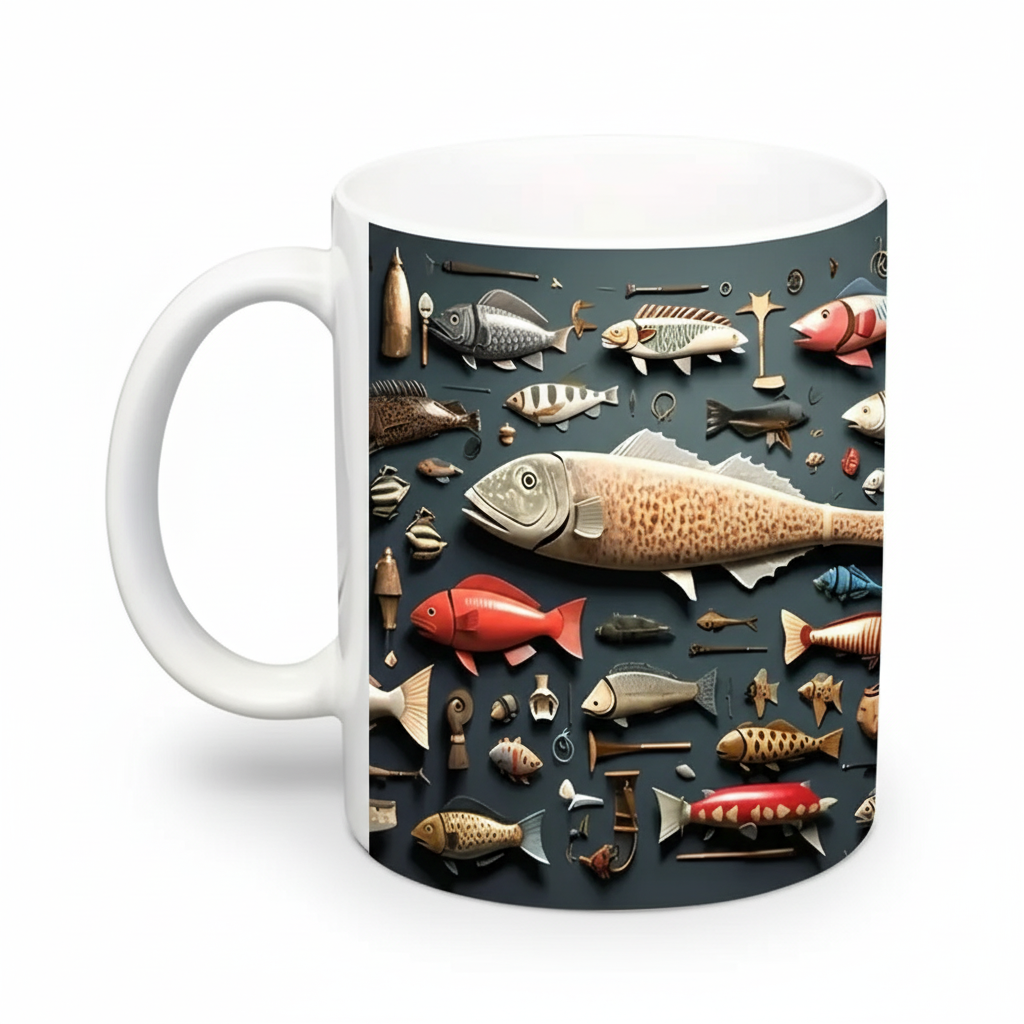 Born To Fish Printed Ceramic Coffee Mug