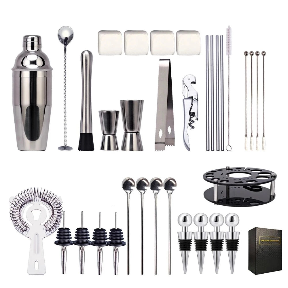 34-Piece Rotating Mixology And Craft Cocktail Shaker Set-Wine and Whiskey Decanter