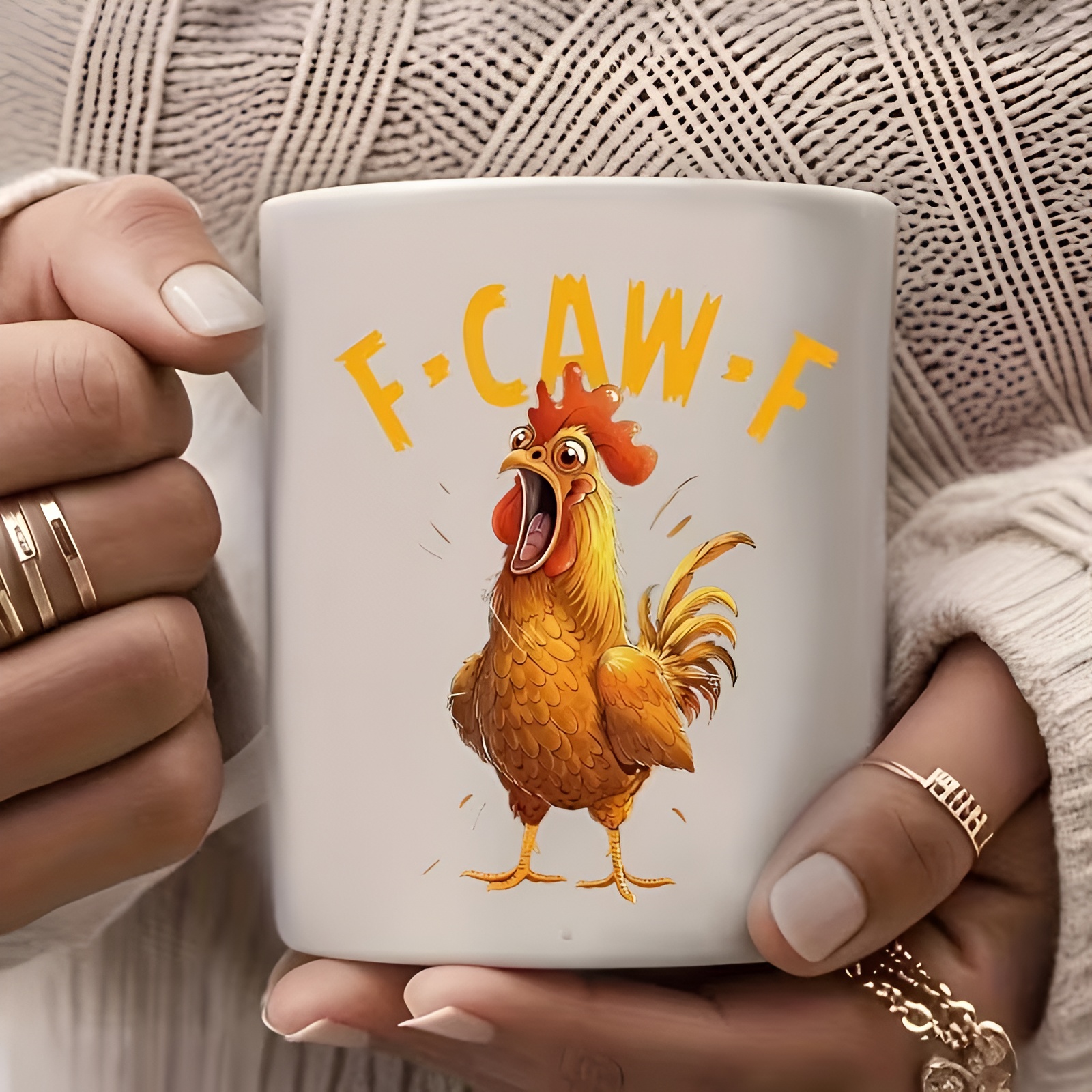 Cartoon Rooster Themed Ceramic Coffee Mug