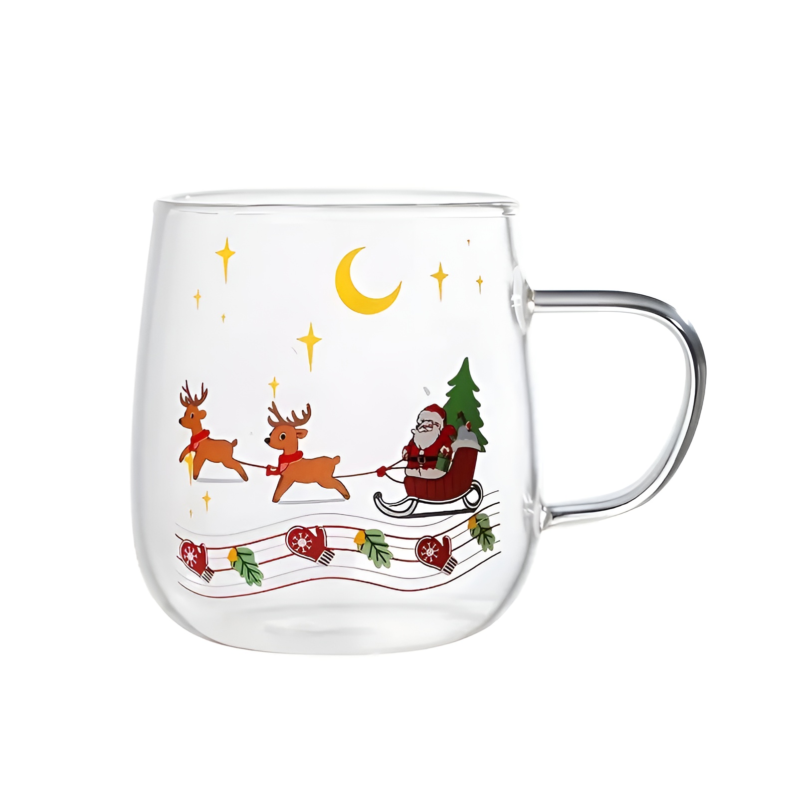 Christmas Themed Glass Cup With Snowman And Tree Lid