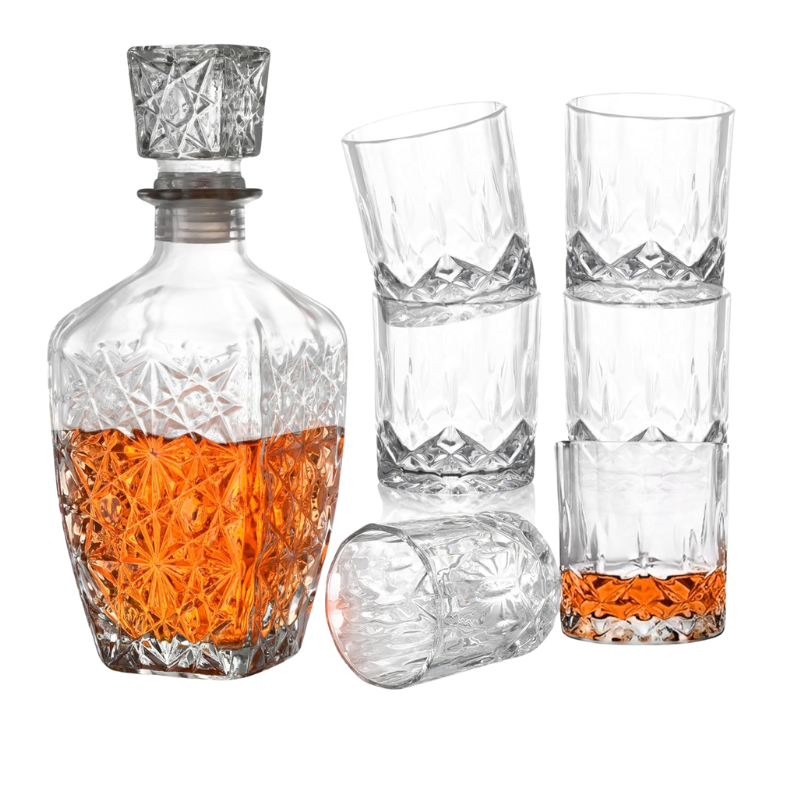 Classic Whiskey Decanter Set With Six Matching Glasses-Wine and Whiskey Decanter