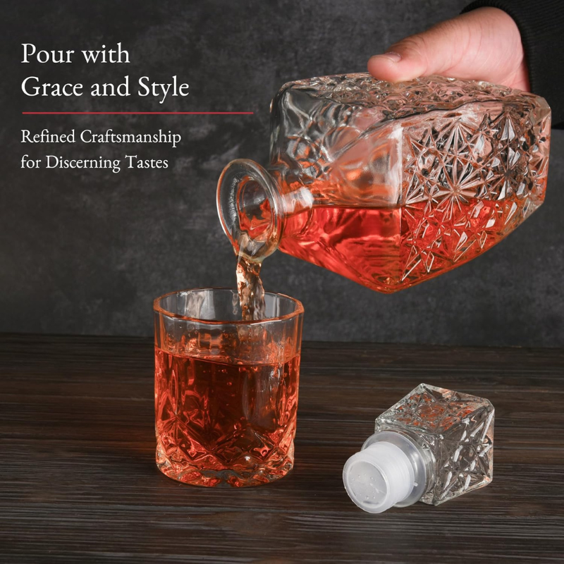Classic Whiskey Decanter Set With Six Matching Glasses-Wine and Whiskey Decanter