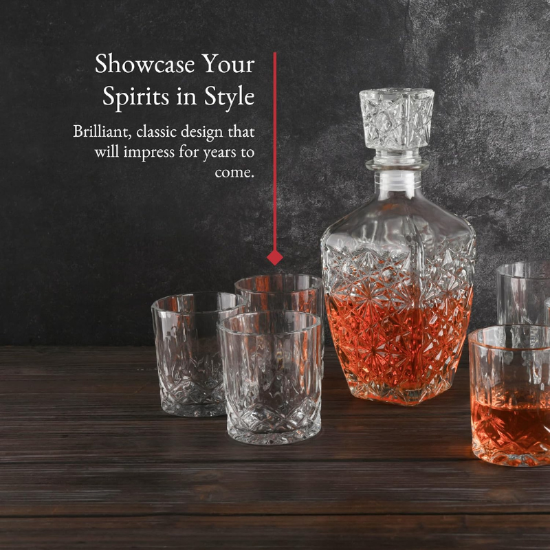 Classic Whiskey Decanter Set With Six Matching Glasses