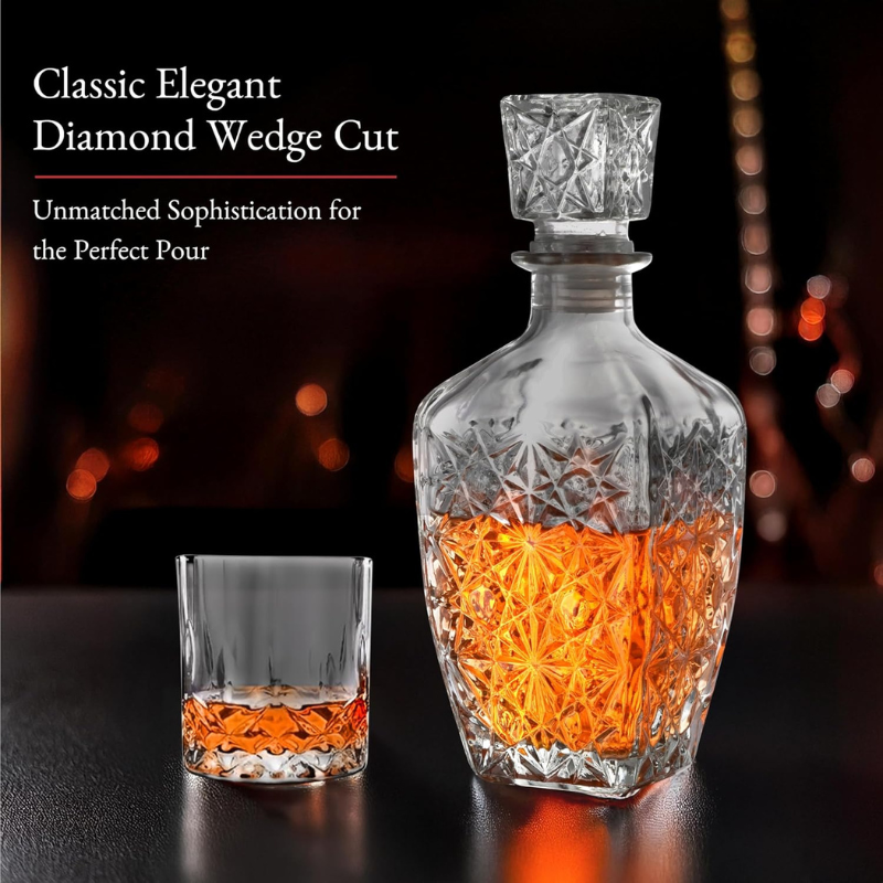 Classic Whiskey Decanter Set With Six Matching Glasses-Wine and Whiskey Decanter