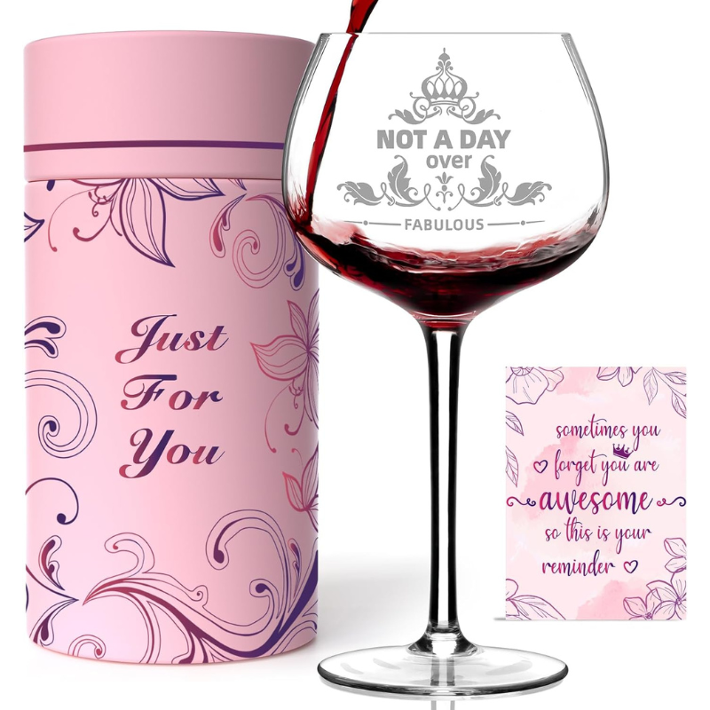 Crystal Wine Glass With Engraved Design And Gift Packaging