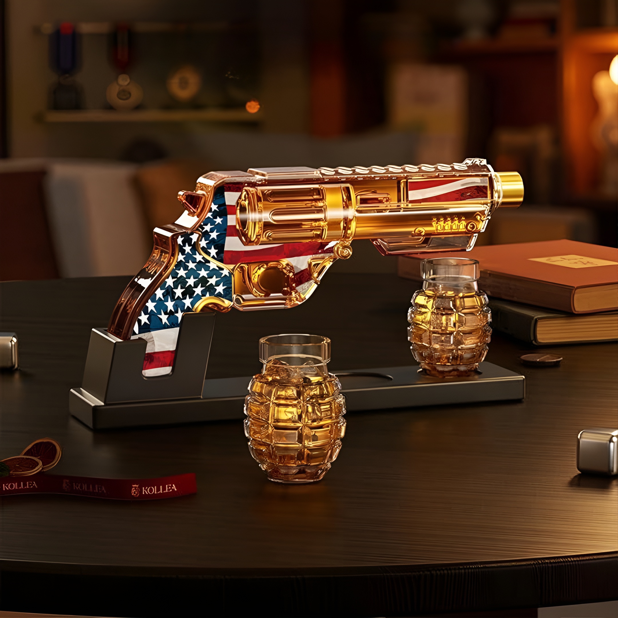 Decorative Flag Decanter Set With Glasses