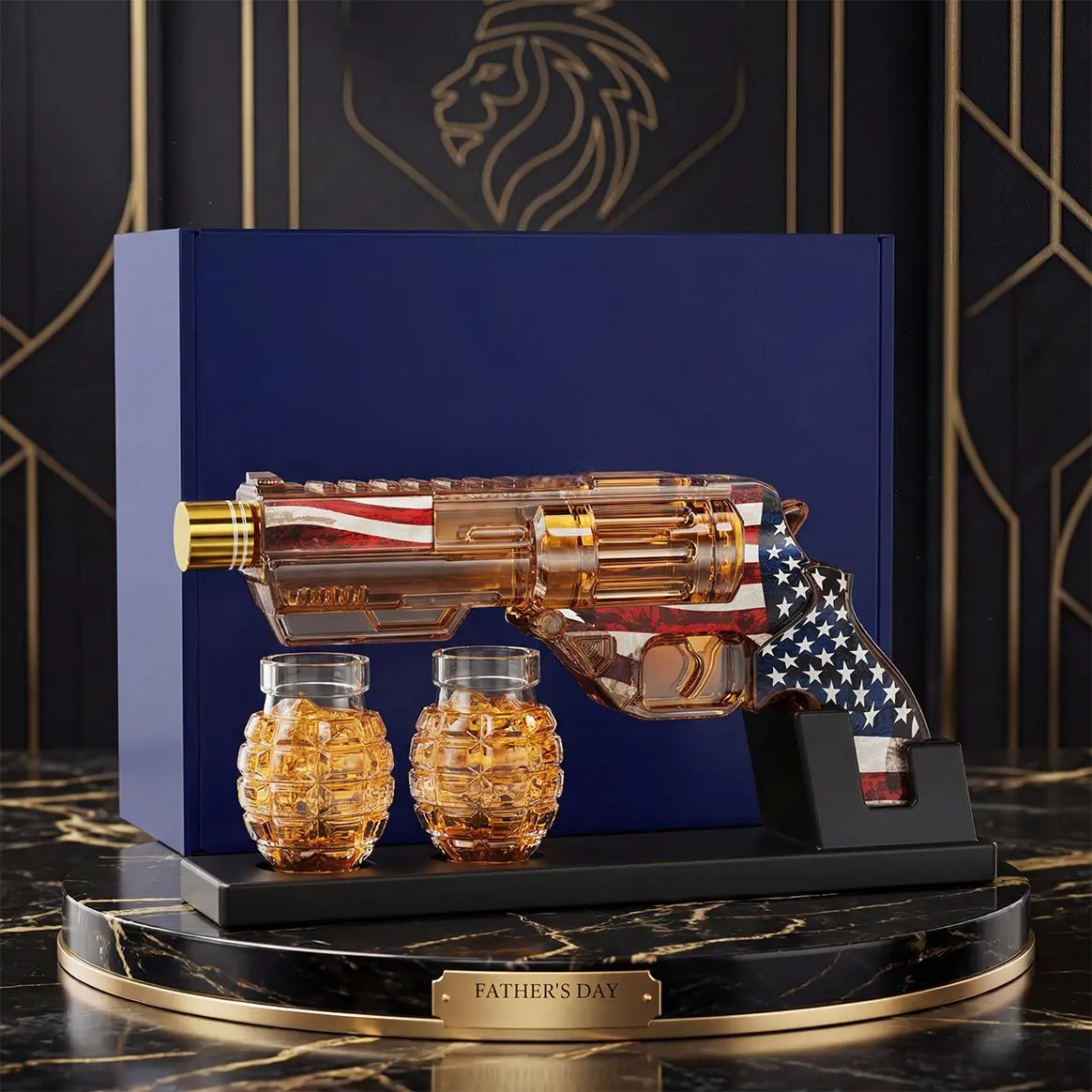 Decorative Flag Design Decanter Glassware Gift Set With Grenade Shot Bottles