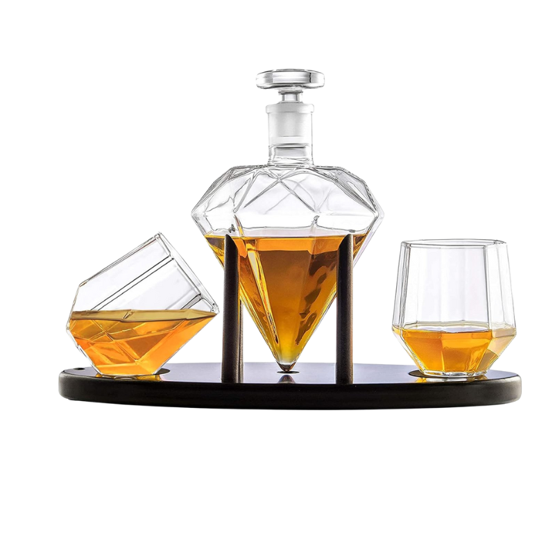 Diamond Whiskey Decanter Set with Glasses Modern Barware-Wine and Whiskey Decanter