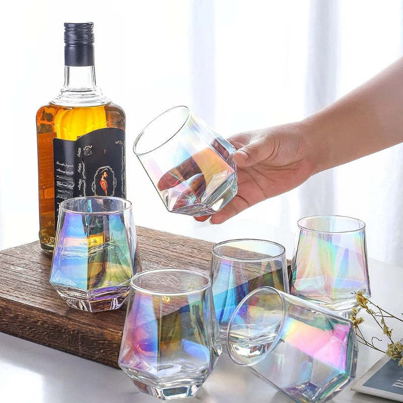 Diamond Stemless Wine Glasses With Iridescent Finish-Wine and Whiskey Decanter