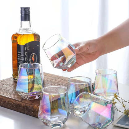 Diamond Stemless Wine Glasses With Iridescent Finish-Wine and Whiskey Decanter