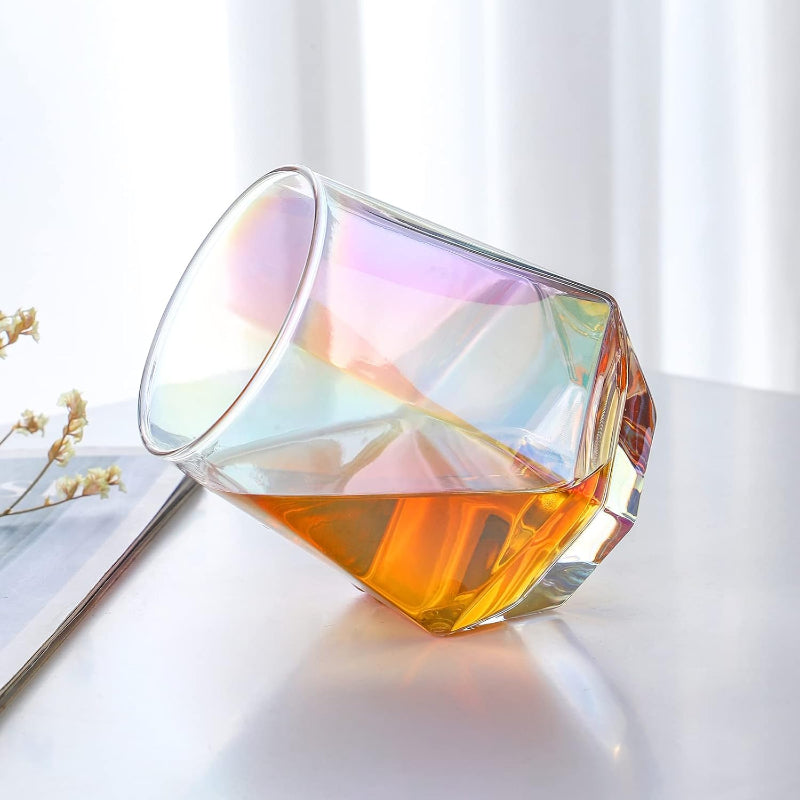 Diamond Stemless Wine Glasses With Iridescent Finish-Wine and Whiskey Decanter