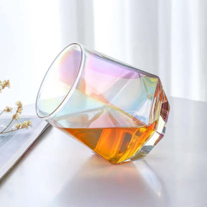 Diamond Stemless Wine Glasses With Iridescent Finish-Wine and Whiskey Decanter