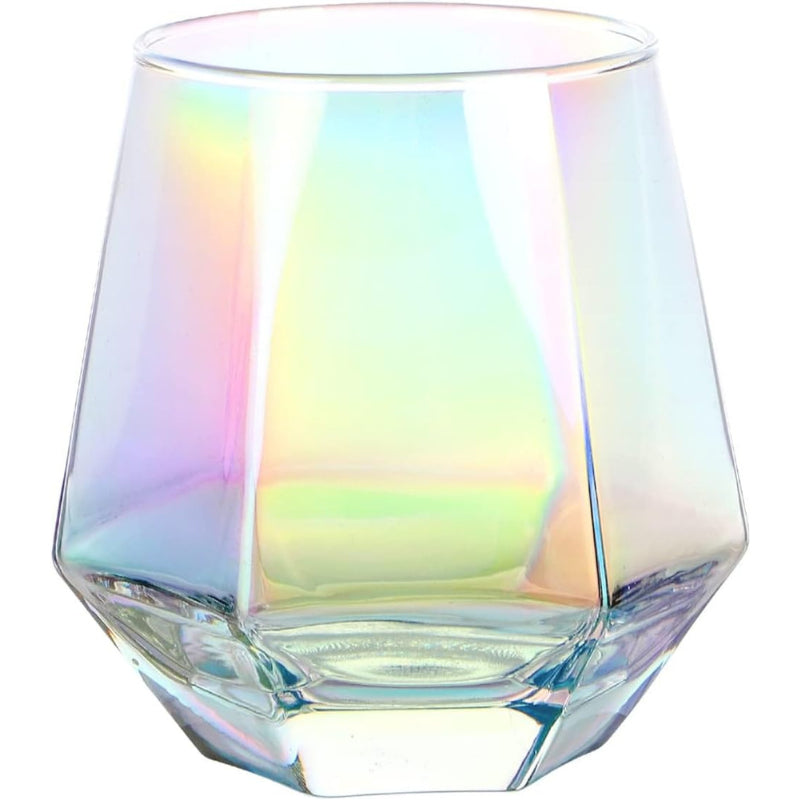 Diamond Stemless Wine Glasses With Iridescent Finish