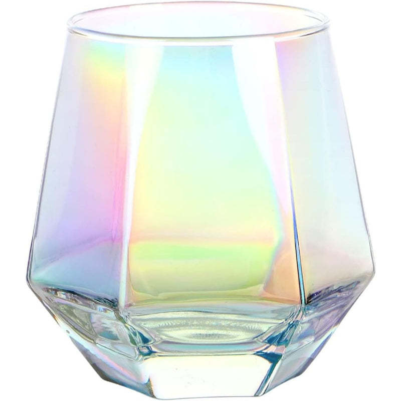 Diamond Stemless Wine Glasses With Iridescent Finish-Wine and Whiskey Decanter