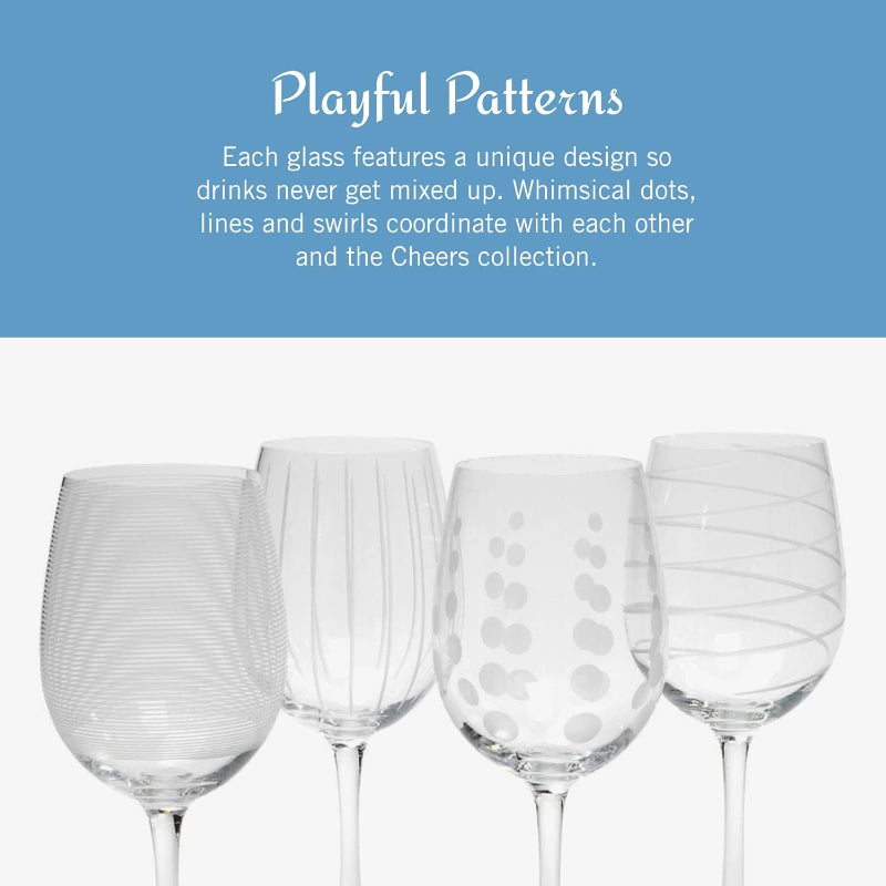 Set Of 4 Distinctive Etched Patterns Wine Glass